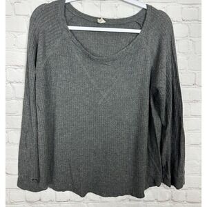 7th Ray Womens gray Waffle Knit Long Sleeve shirt, sz M